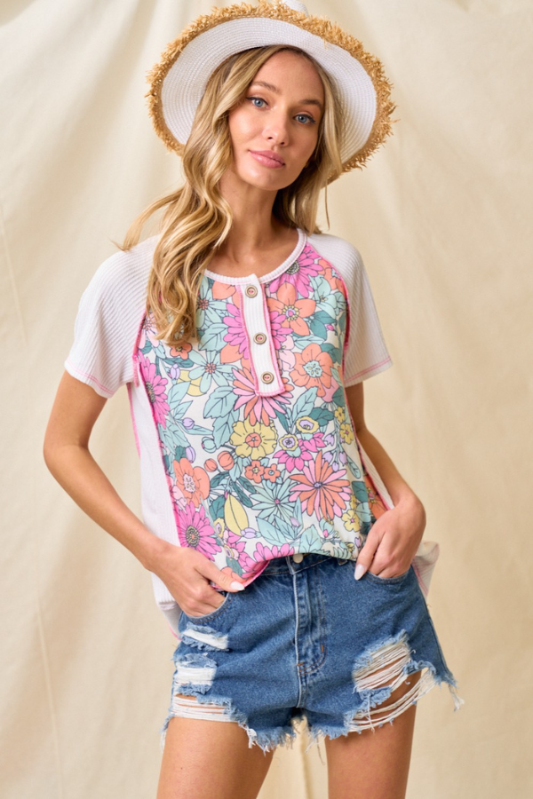 Colorful Life Short Sleeve Floral Top